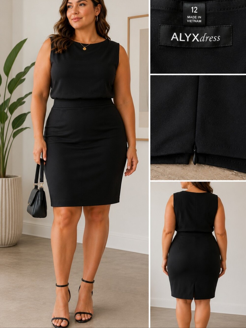 ALYX Dress Black Sleeveless Sheath Career Cocktail Dress Women's Size 12